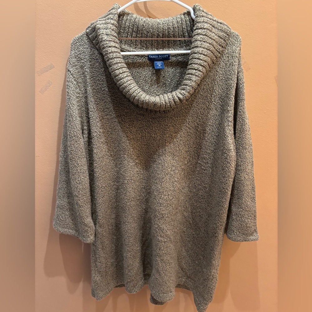 Karen Scott Cowl Neck Heather Gray Sweater Size 1X